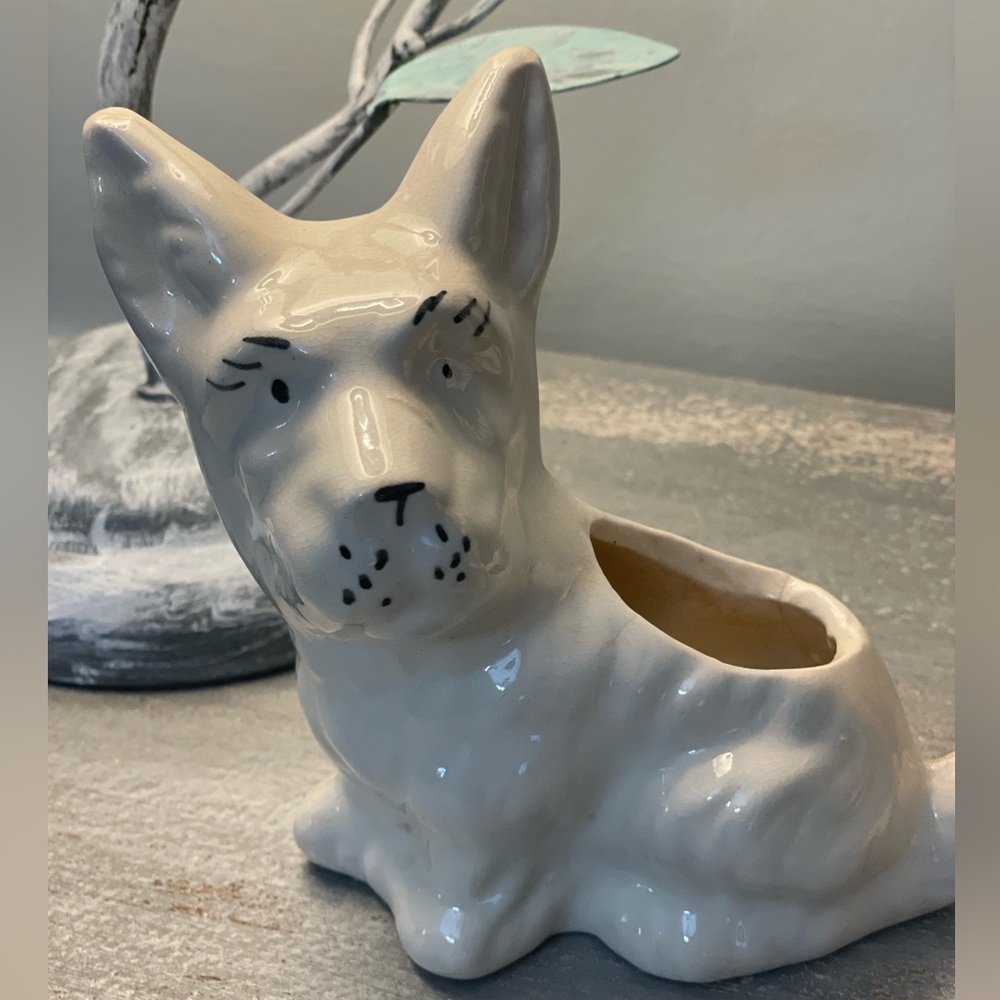 Vintage White Scottie Dog Planter